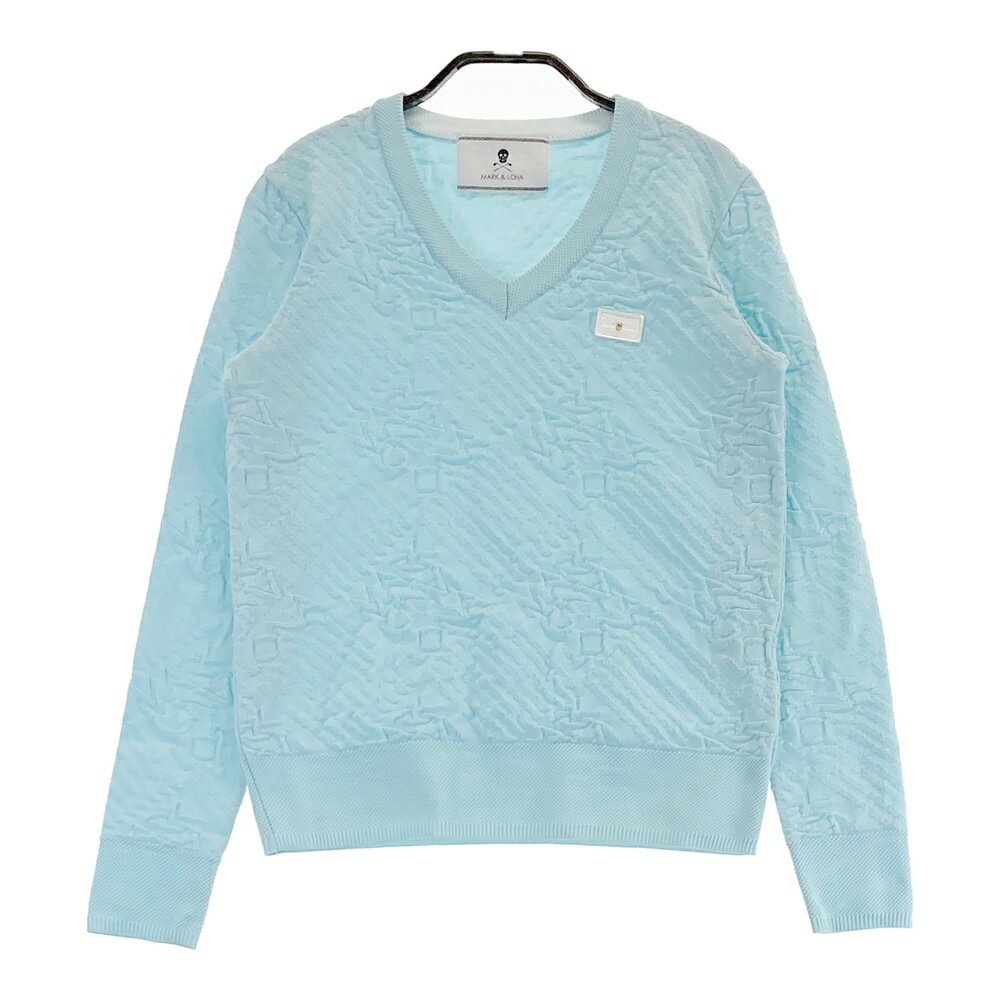 MARK&LONA マークアンドロナ Vネック ニットセーター 総柄 ブルー系 S 【中古】ゴルフウェア レディース