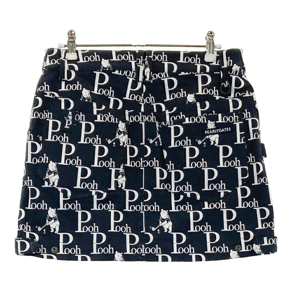 PEARLY GATES パーリーゲイツ × DISNEY/2023年モデル ストレッチスカート プーさん 総柄 ネイビー系 0 【中古】ゴルフウェア レディース