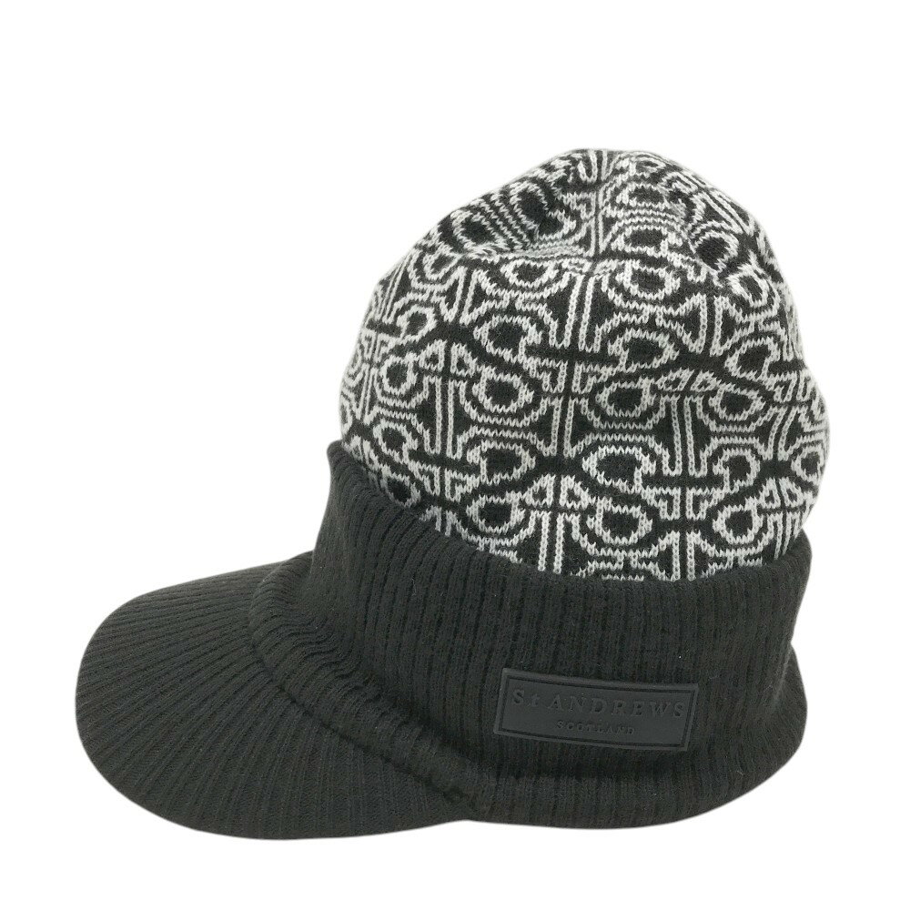 ST ANDREWS セントアンドリュース 3WAY ニットキャップ 総柄 ブラック系 FR 【中古】ゴルフウェア
