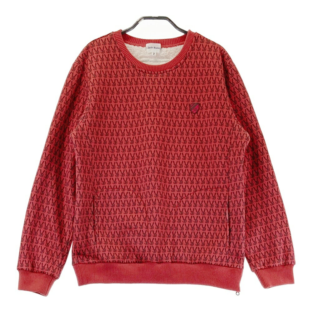 JACK BUNNY ジャックバニー 裏ボア スウェット 総柄 レッド系 2 【中古】ゴルフウェア レディース