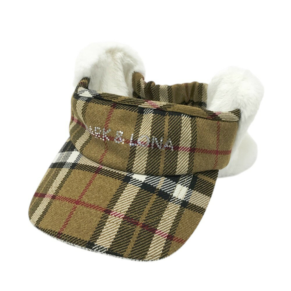 MARK&LONA マークアンドロナ 耳当て付き サンバイザー チェック柄 ブラウン系 FREE 【中古】ゴルフウェア