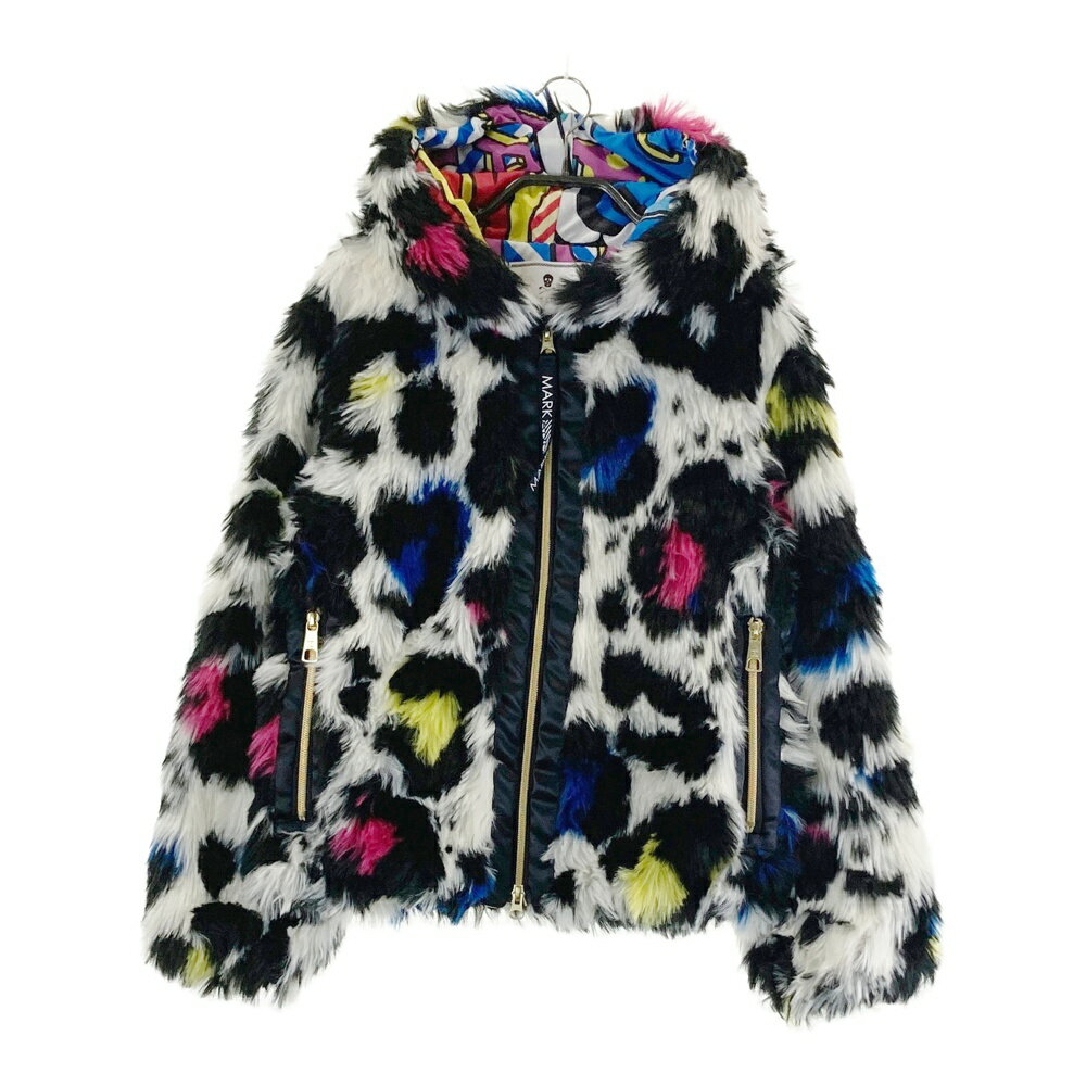 MARK&LONA マークアンドロナ フード付 ボア ジップジャケット レオパード柄 ホワイト系 36 【中古】ゴルフウェア レディース