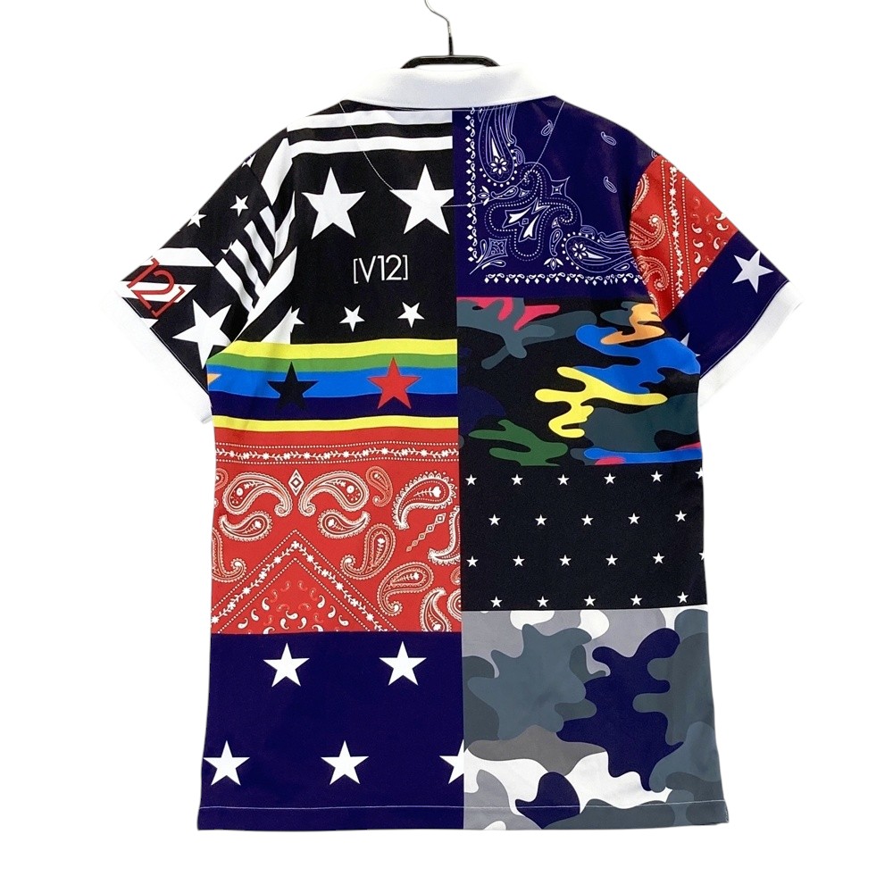 V12 ヴィトゥエルヴ 半袖ポロシャツ 総柄 ブラック系 2 【中古】ゴルフウェア レディース