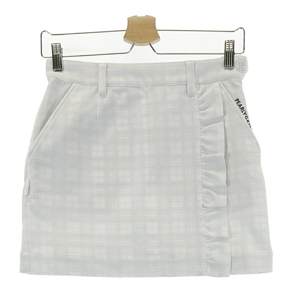 PEARLY GATES パーリーゲイツ ラップ風フリルスカート チェック柄 ホワイト系 0 【中古】ゴルフウェア ..