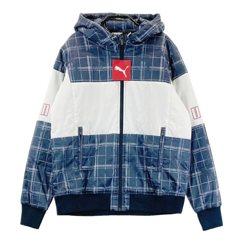 PUMA GOLF プーマゴルフ ; 930405 中綿 ジップパーカー チェック柄 ネイビー系 XL 【中古】ゴルフウェア レディース