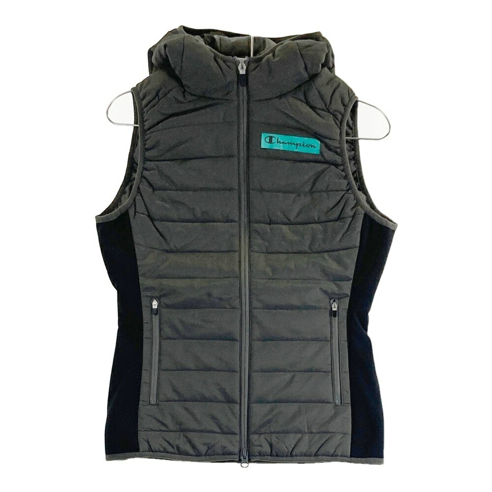 CHAMPION GOLF チャンピオンゴルフ フード付 中綿ベスト プリント カーキ系 SMALL 【中古】ゴルフウェア レディース