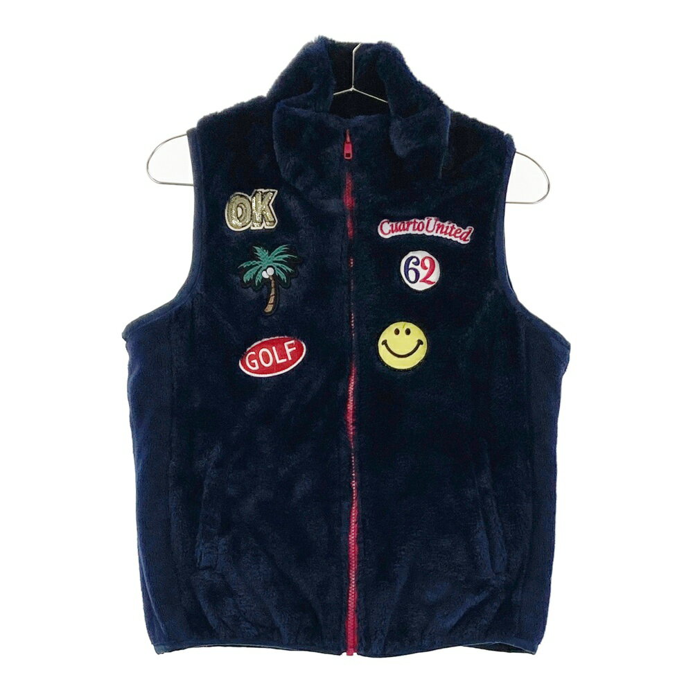CUARTO UNITED クアルトユナイテッド ファー ジップベスト ワッペン ネイビー系 M 【中古】ゴルフウェア レディース