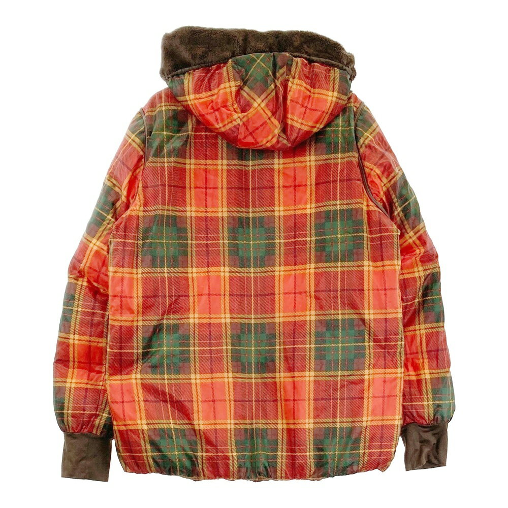 DANCE WITH DRAGON ダンスウィズドラゴン 2WAY リバーシブル ダウンジャケット チェック柄 レッド系 2 【中古】ゴルフウェア レディース