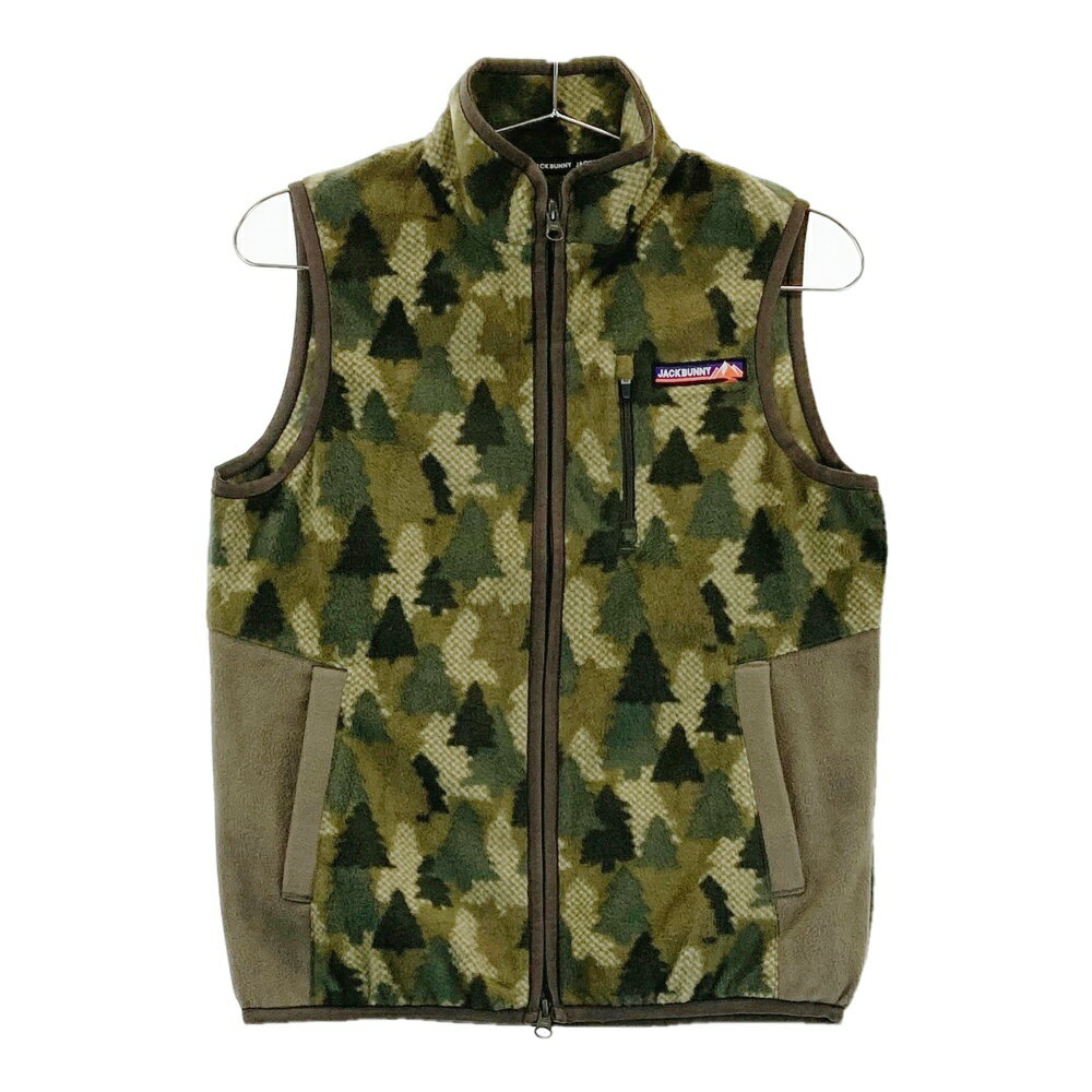 JACK BUNNY ジャックバニー フリース ジップベスト 総柄 カーキ系 0 【中古】ゴルフウェア レディース