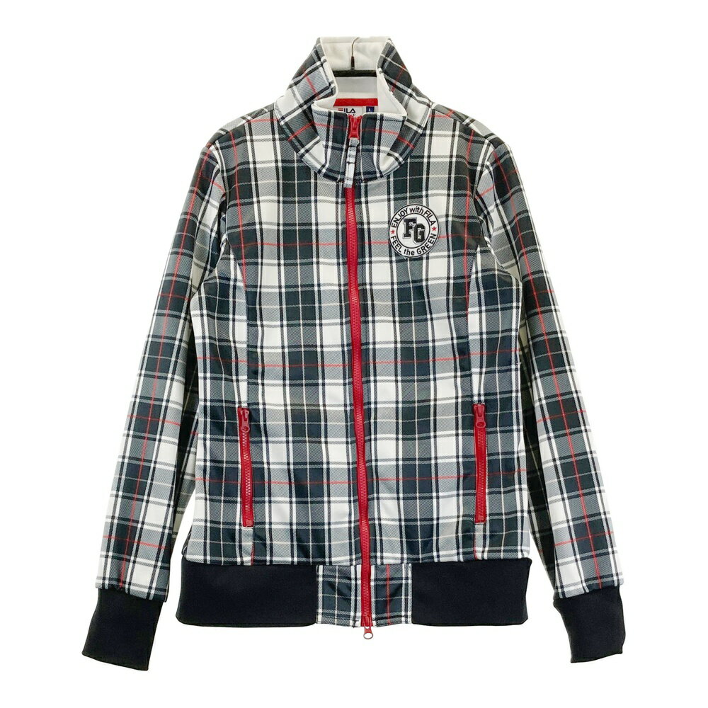 FILA GOLF フィラゴルフ IK4EL228 ; 裏フリース ジップジャケット チェック柄 ブラック系 L 【中古】ゴルフウェア レディース
