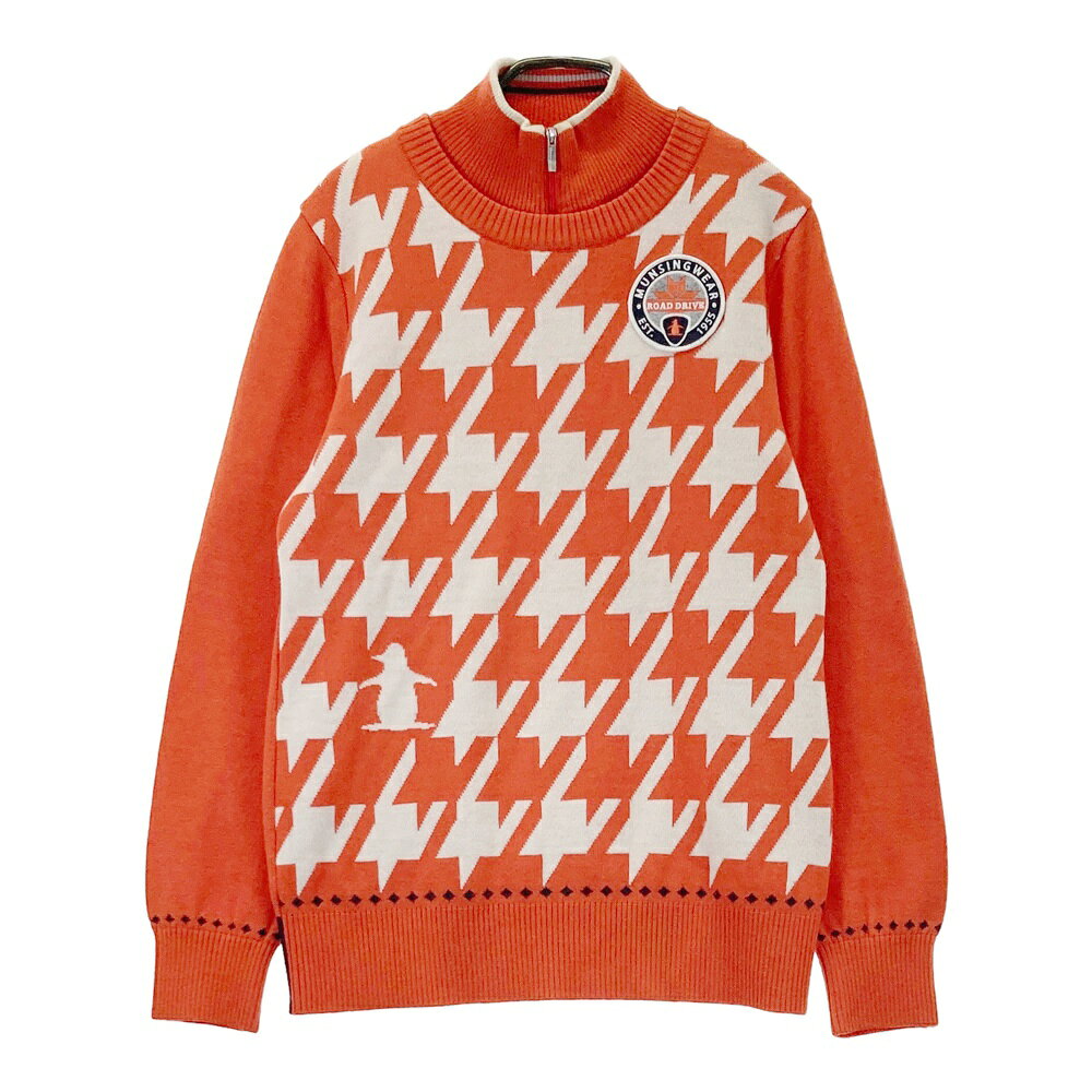 MUNSING WEAR マンシングウェア ライナー付 ニットセーター 千鳥柄 オレンジ系 L 【中古】ゴルフウェア レディース