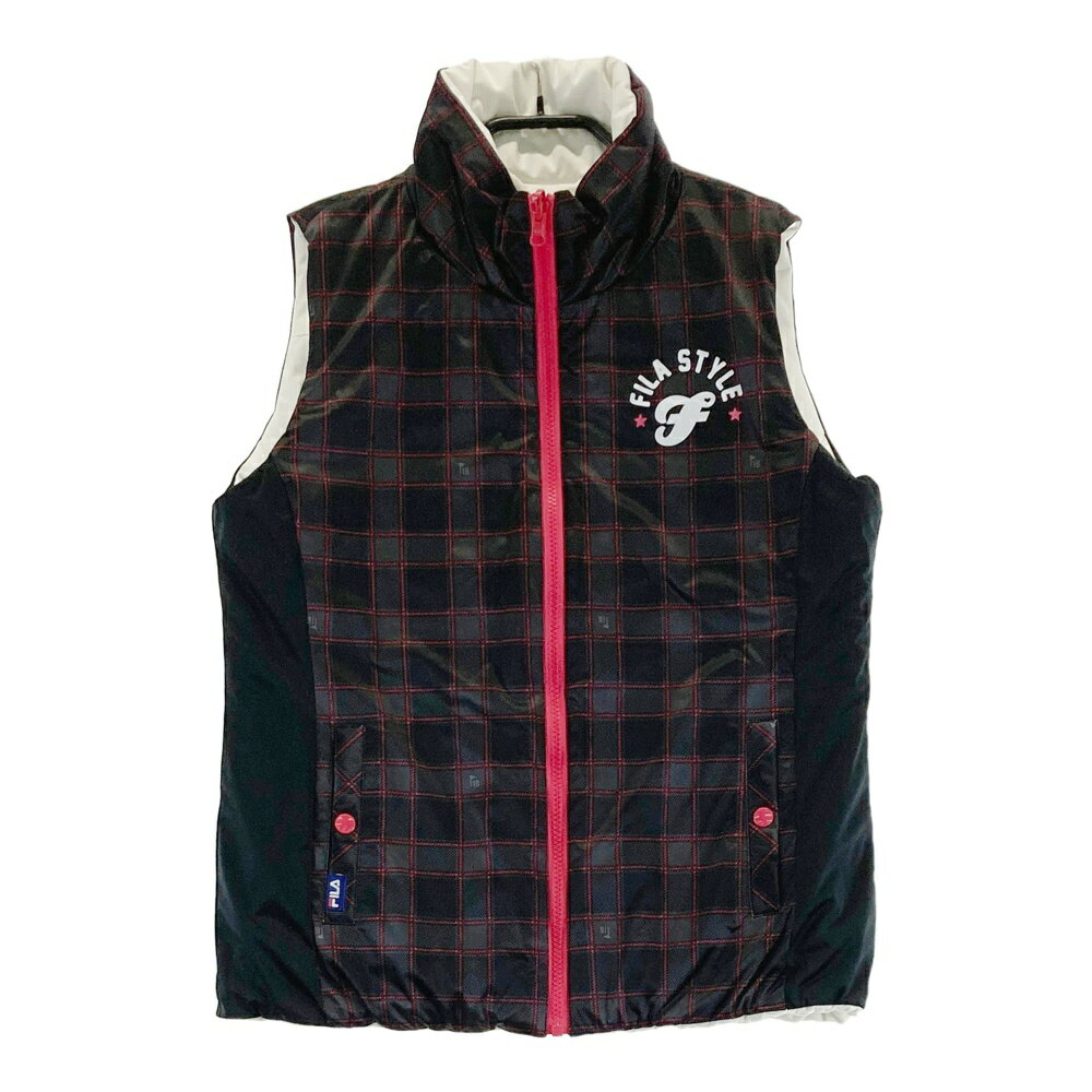 FILA GOLF フィラゴルフ リバーシブル 中綿ベスト チェック柄 グレー系 L 【中古】ゴルフウェア レディース
