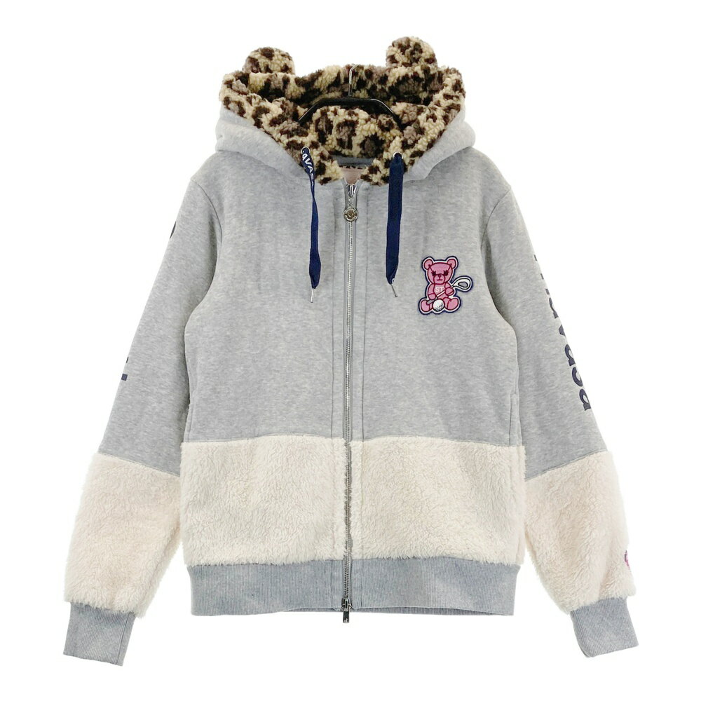 SAMANTHA THAVASA サマンサタバサ ; 裏起毛 ボア切替 ジップパーカー レオパード柄 グレー系 S 【中古】ゴルフウェア レディース