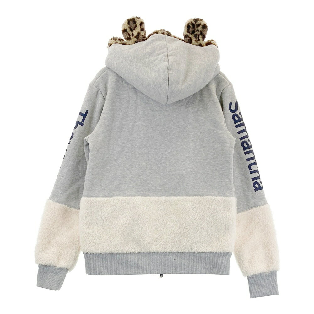 SAMANTHA THAVASA サマンサタバサ ; 裏起毛 ボア切替 ジップパーカー レオパード柄 グレー系 S 【中古】ゴルフウェア レディース