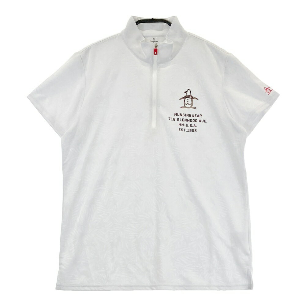 MUNSING WEAR マンシングウェア ハーフジップ半袖Tシャツ プリント 星 総柄 ホワイト系 L 【中古】ゴル..