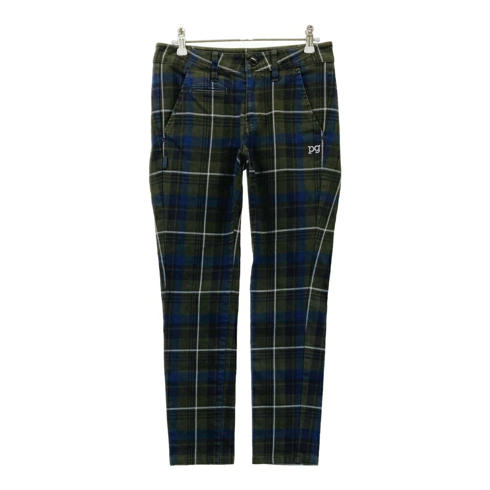 PEARLY GATES パーリーゲイツ ストレッチパンツ チェック柄 カーキ系 0 【中古】ゴルフウェア レディース