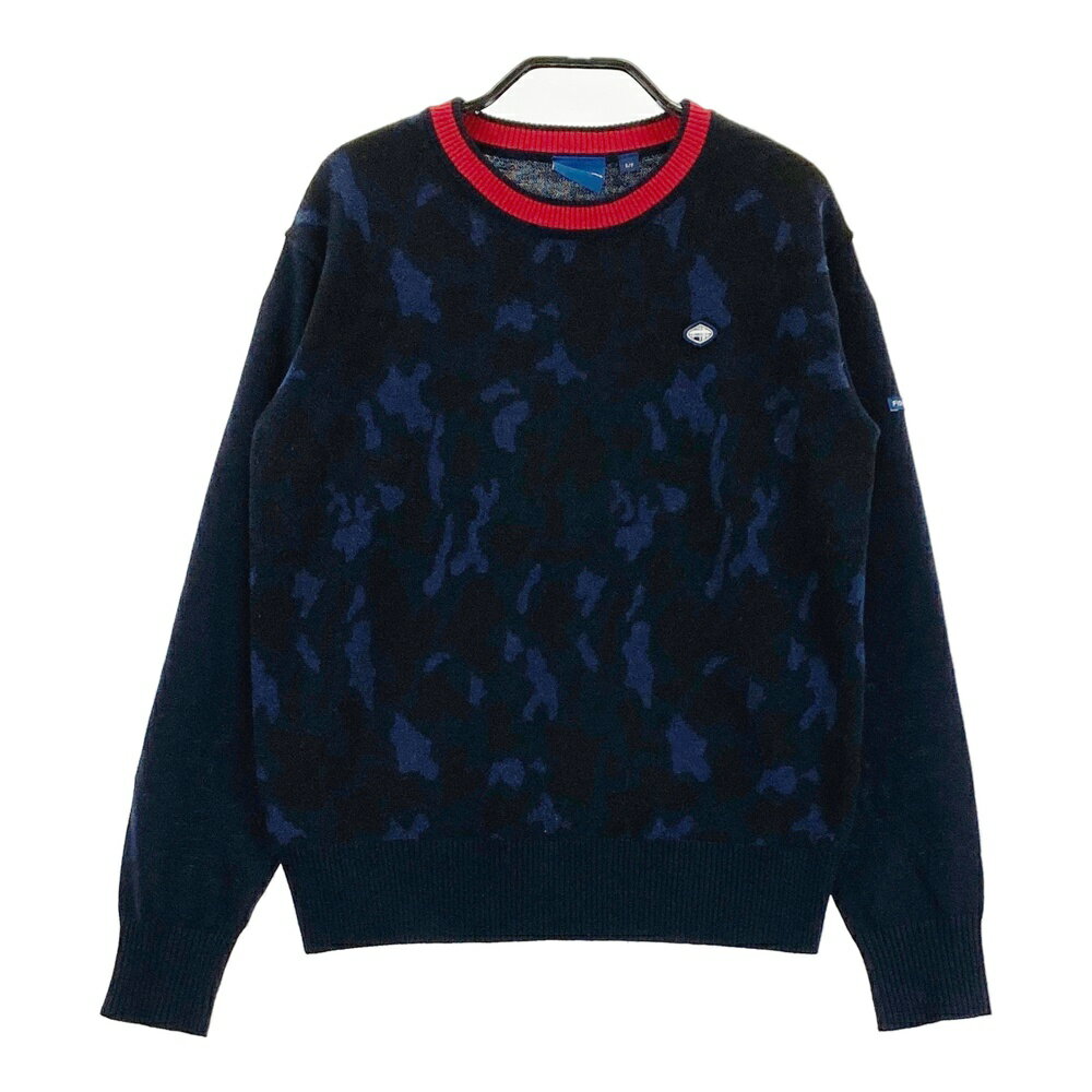 FIDRA フィドラ 裏地付ニットセーター ウール混 カモフラ柄 ネイビー系 S 【中古】ゴルフウェア レディース