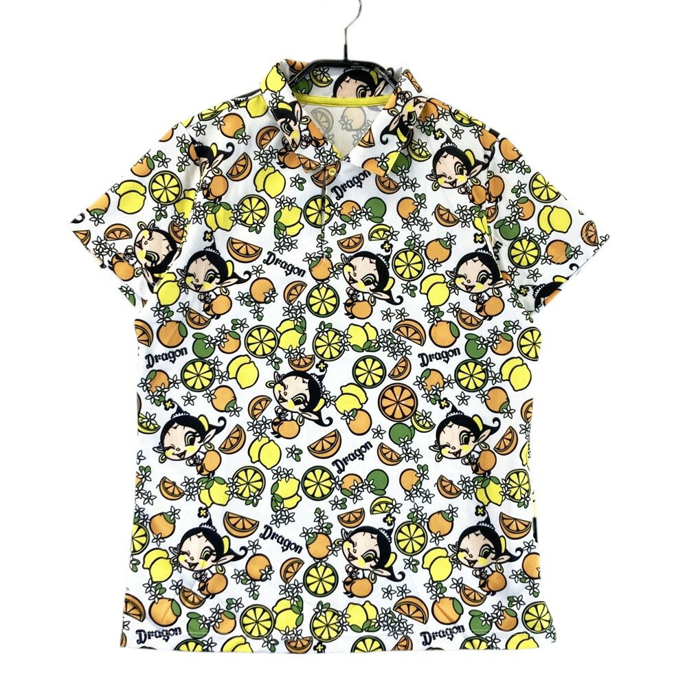 DANCE WITH DRAGON ダンスウィズドラゴン 半袖ポロシャツ アクビちゃん 総柄 ホワイト系 2 【中古】ゴ..