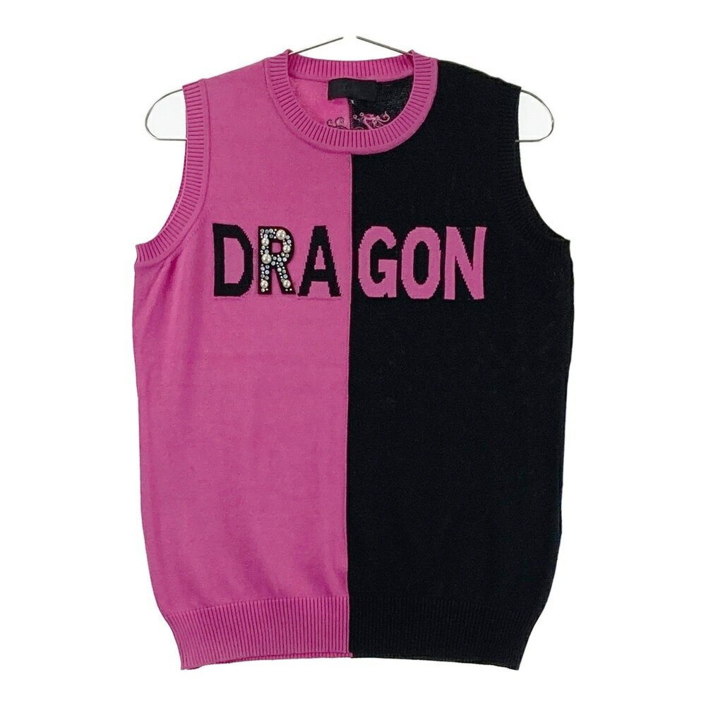 DANCE WITH DRAGON ダンスウィズドラゴン ニットベスト バイカラー ピンク系 2 【中古】ゴルフウェア ..