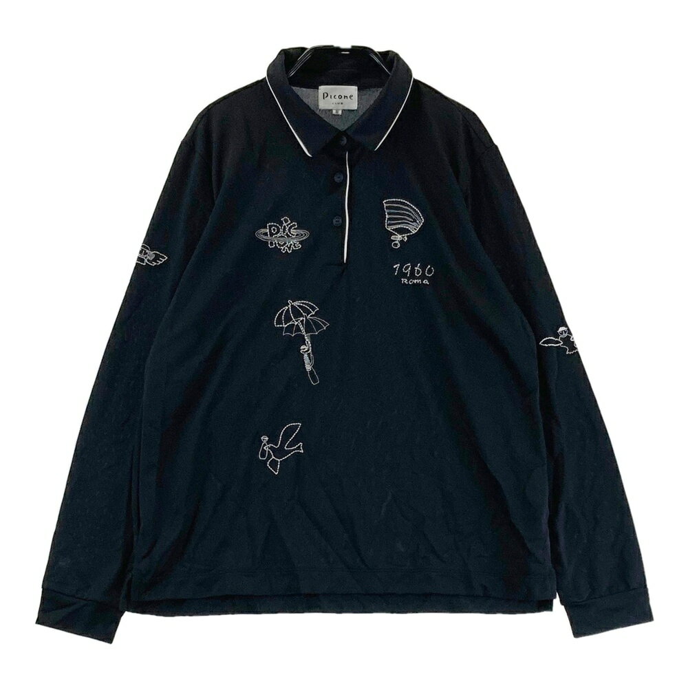 PICONE CLUB ピッコーネクラブ 長袖ポロシャツ ブラック系 3 【中古】ゴルフウェア レディース
