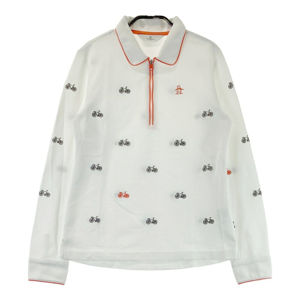 MUNSING WEAR マンシングウェア JWLK107 ハーフジップ 長袖ポロシャツ 自転車総柄 ホワイト系 M 【中古】ゴルフウェア レディース