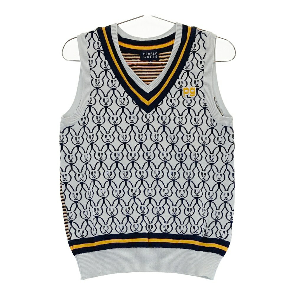 PEARLY GATES パーリーゲイツ ニットベスト 総柄 グレー系 1 【中古】ゴルフウェア レディース