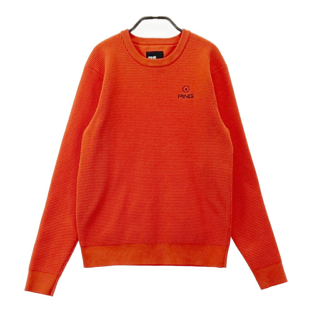 PING ピン 長袖 ニットセーター ワッフル地 オレンジ系 S 【中古】ゴルフウェア レディース