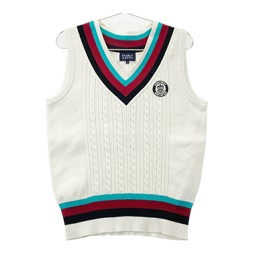 PEARLY GATES パーリーゲイツ 055-6273802 ケーブル ニットベスト ホワイト系 2 【中古】ゴルフウェア ..
