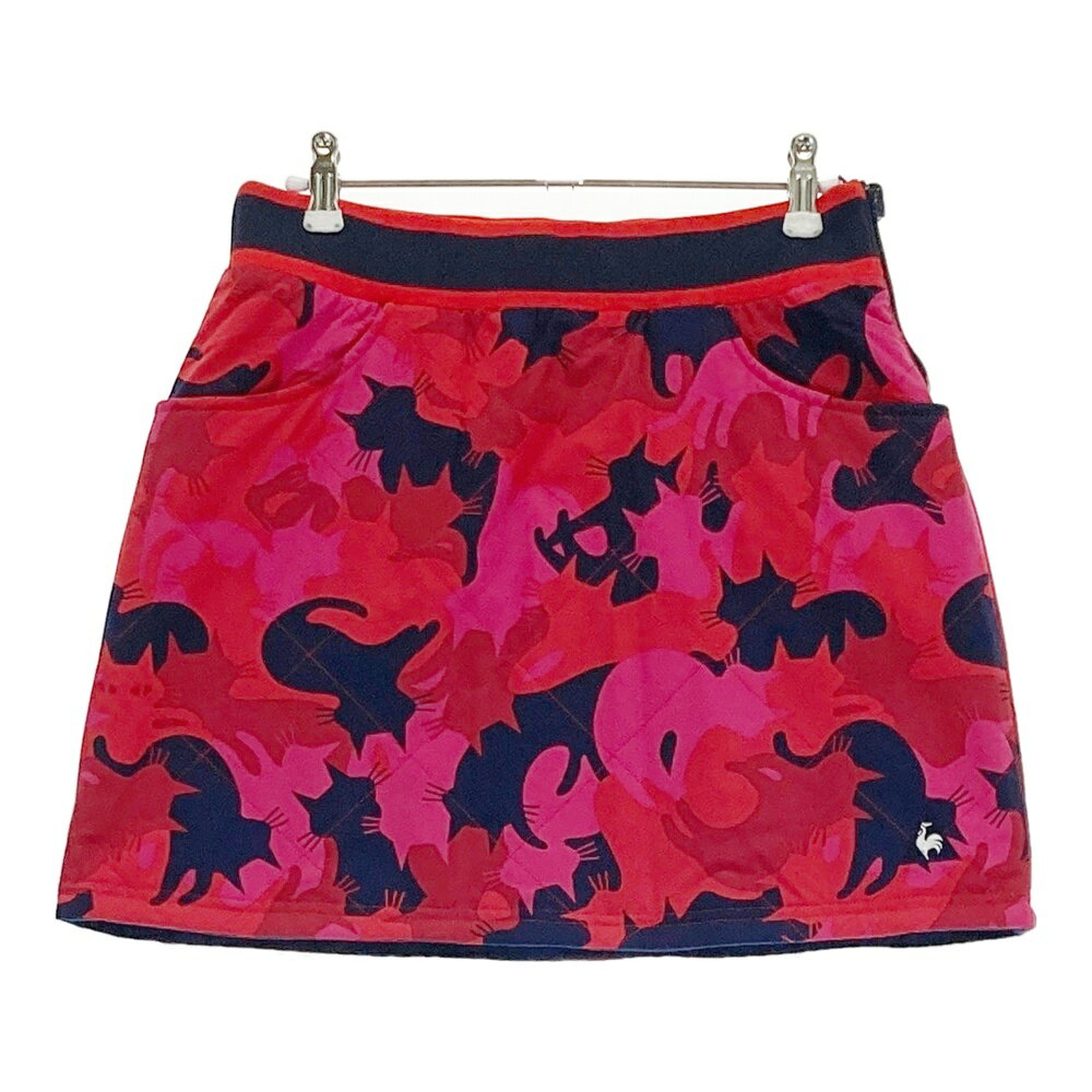 LE COQ GOLF ルコックゴルフ ; リバーシブル 中綿スカート ネコ 総柄 レッド系 11 【中古】ゴルフウェ..