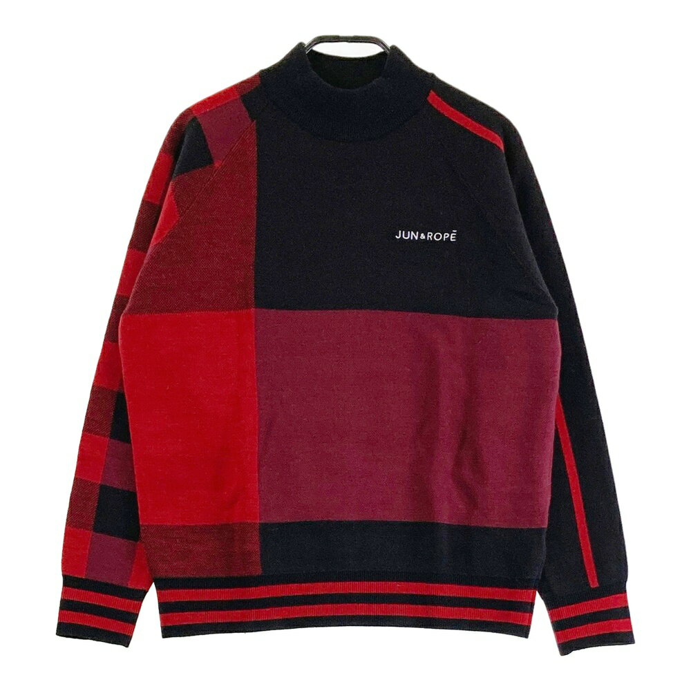 JUN&ROPE ジュン アンド ロペ モックネック ウール混 ニットセーター チェック柄 レッド系 S 【中古】..