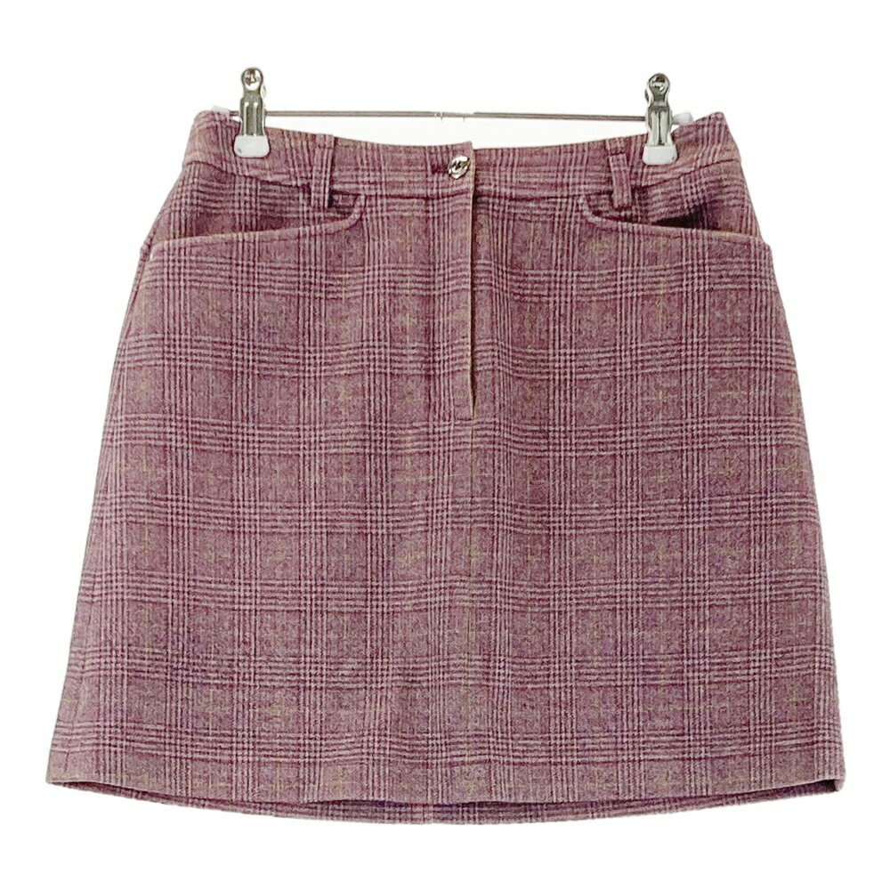 ADABAT アダバット ダウンスカート チェック柄 レッド系 36 【中古】ゴルフウェア レディース