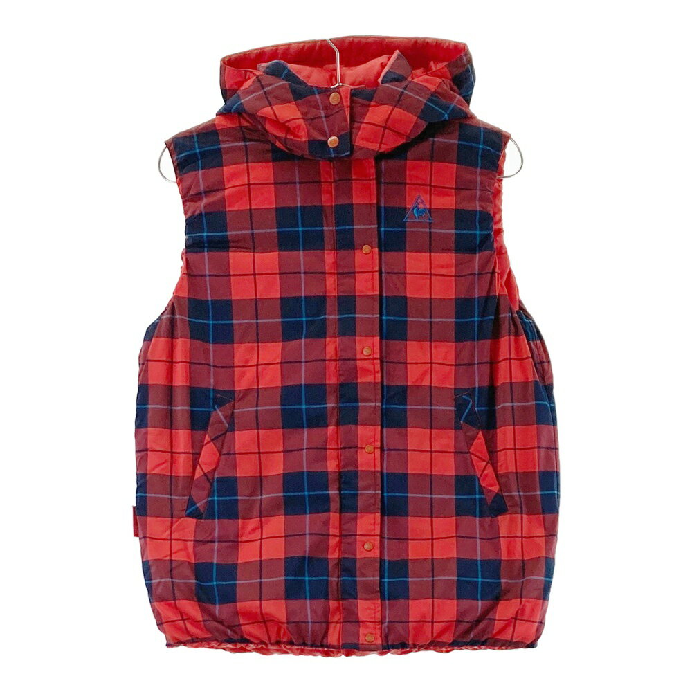 LE COQ GOLF ルコックゴルフ 2WAY リバーシブル ダウンベスト チェック柄 レッド系 L 【中古】ゴルフウ..