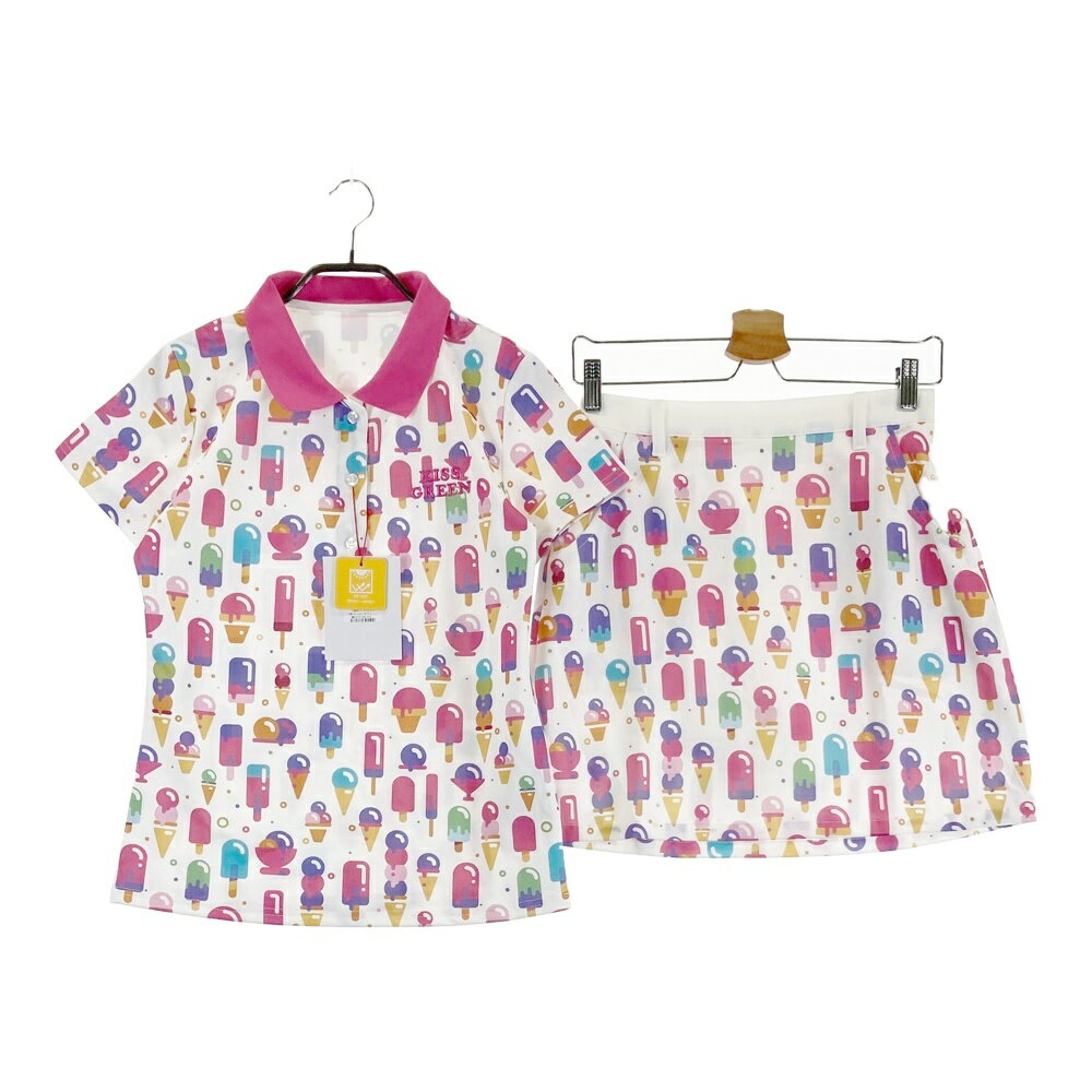 KISS ON THE GREEN キスオンザグリーン 半袖ポロシャツ スカート セットアップ アイスクリーム柄 ホワ..