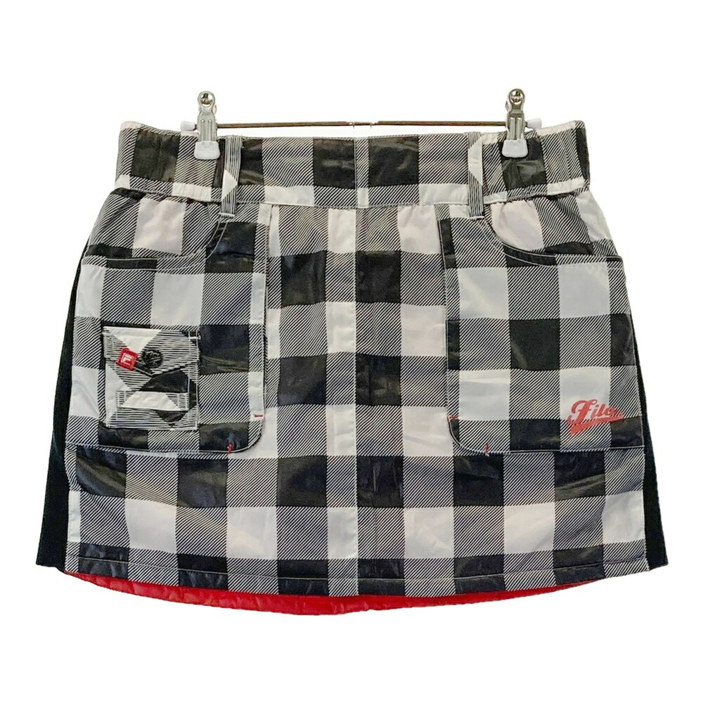 FILA GOLF フィラゴルフ リバーシブル 中綿スカート チェック柄 グレー系 L 【中古...