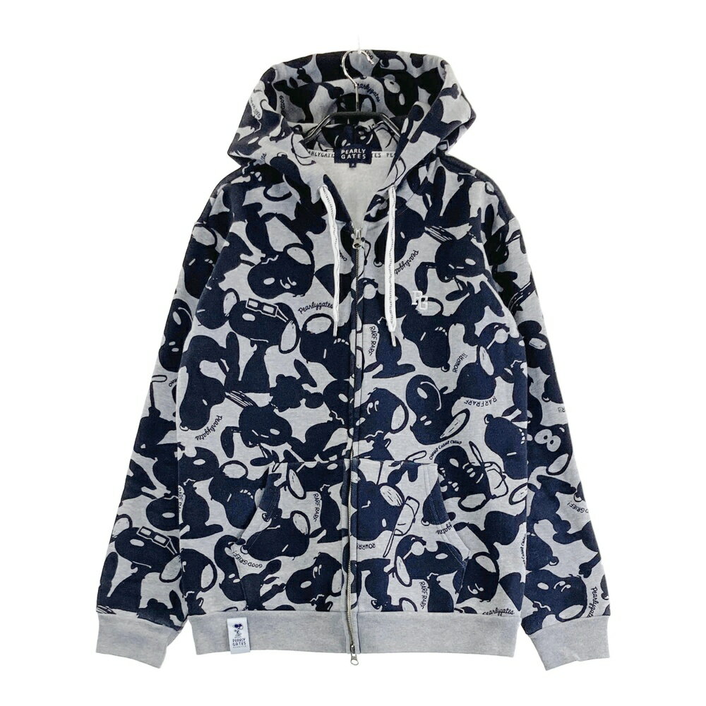 PEARLY GATES パーリーゲイツ ×PEANUTS ; 裏起毛 スウェット ジップパーカー スヌーピー 総柄 グレー系..