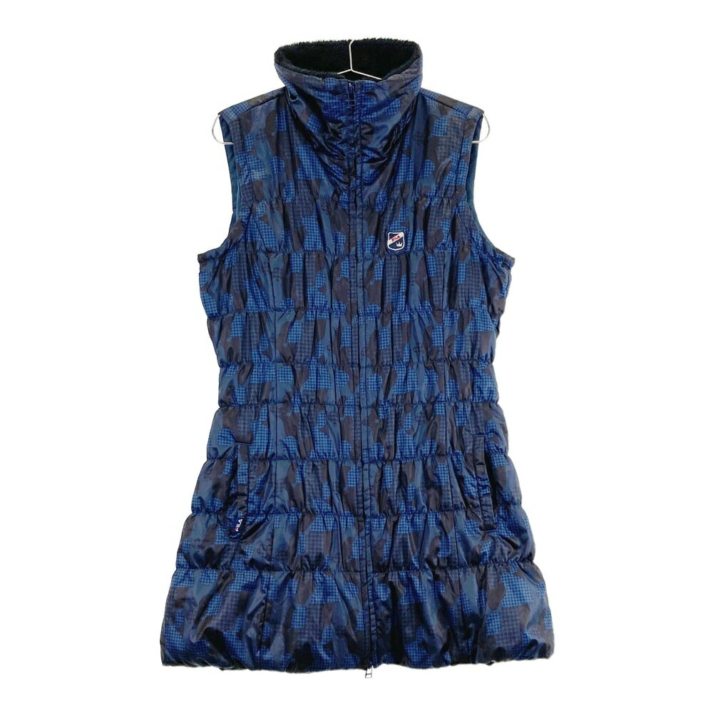 FILA GOLF フィラゴルフ 中綿 ジップワンピース ボア 千鳥格子×カモフラ柄 ネイビー系 L 【中古】ゴルフウェア レディース