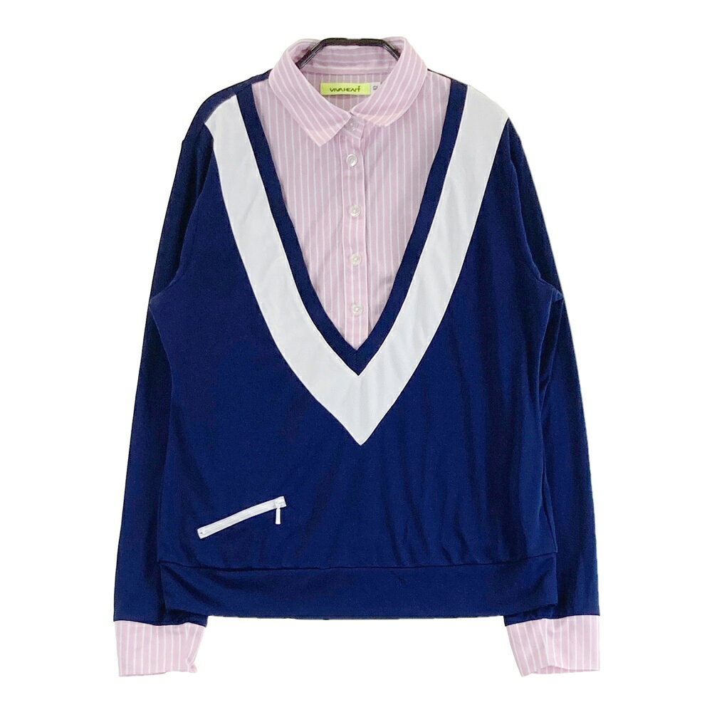 VIVA HEART ビバハート レイヤード 長袖ポロシャツ ネイビー系 42 【中古】ゴルフウェア レディース