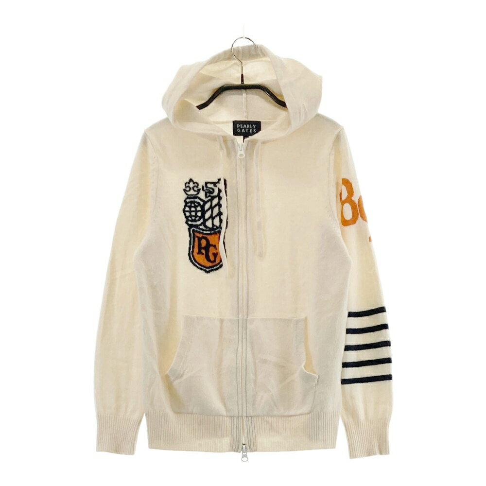PEARLY GATES パーリーゲイツ フード付 カシミヤニット ジップジャケット ホワイト系 0 【中古】ゴルフウェア レディース