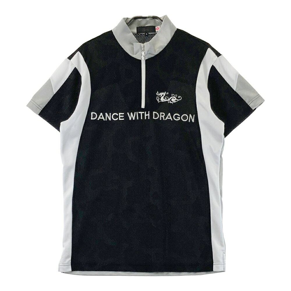 Dance with Dragon - DANCE WITH DRAGON ダンスウィズドラゴン メッシュ ハーフジップ 半袖Tシャツ ブラック系 2 【中古】ゴルフウェア レディース