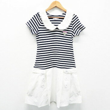 KISS ON THE GREEN キスオンザグリーン 半袖ポロワンピース ボーダー ホワイト系 【中古】ゴルフウェア レディース