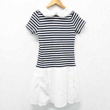 KISS ON THE GREEN キスオンザグリーン 半袖ポロワンピース ボーダー ホワイト系 【中古】ゴルフウェア レディース