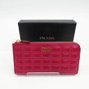 PRADA プラダ 1M1183 ラウンドファスナー長財布 キルティング ピンク系 【中古】レディース