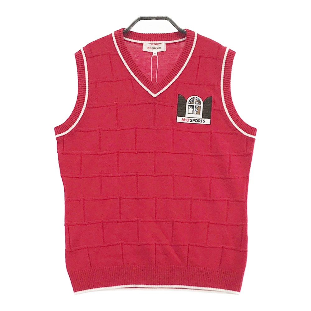 MU SPORTS エムユースポーツ ウール混ニットベスト レンガ 総柄 レッド系 40 【中古】ゴルフウェア レ..