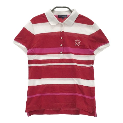 23区GOLF ニジュウサンクゴルフ 半袖ポロシャツ ボーダー柄 レッド系 1 【中古】ゴルフウェア レディース