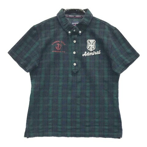 ADMIRAL アドミラル 半袖ポロシャツ チェック柄 ネイビー系 M 【中古】ゴルフウェア レディース