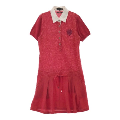 23区 SPORT スポーツ 半袖ワンピース ドット柄 レッド系 S-M 【中古】ゴルフウェア レディース