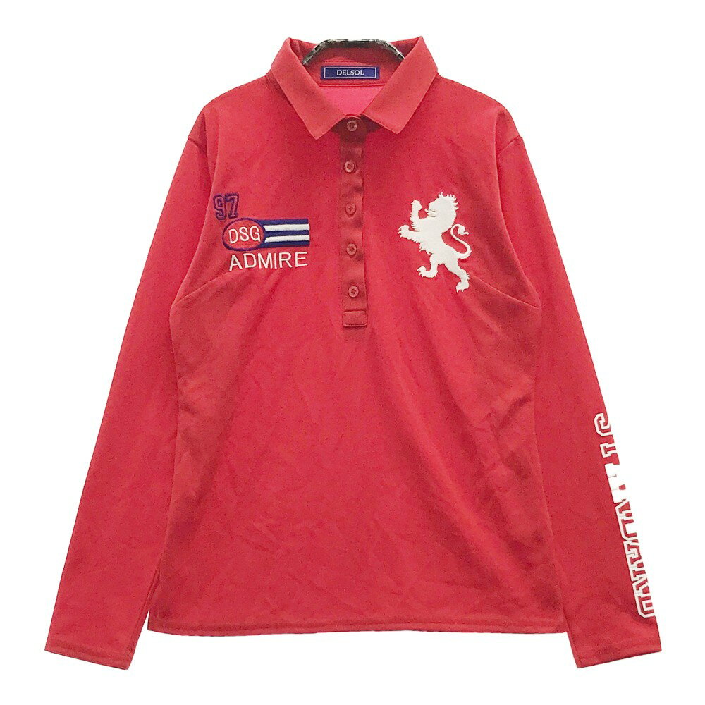 DELSOL デルソル 長袖ポロシャツ 刺繍 レッド系 L 【中古】ゴルフウェア レディース