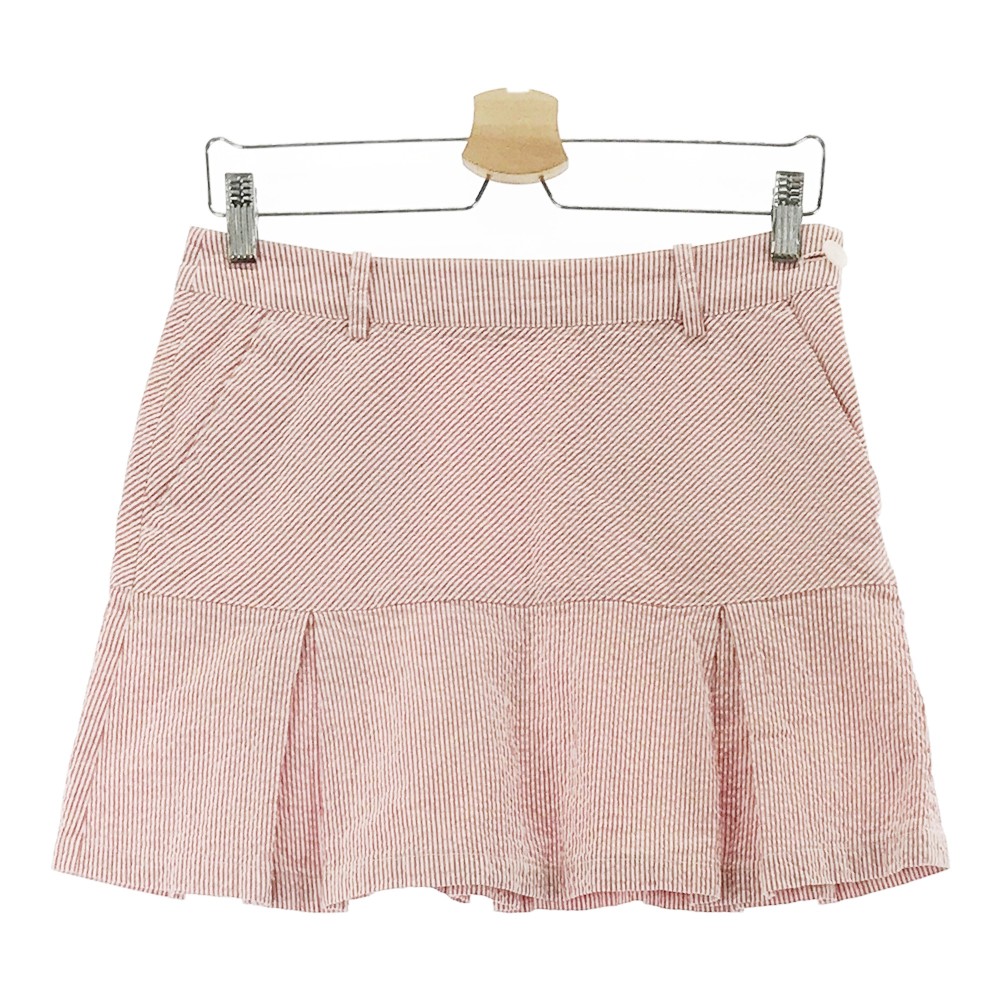 BEAMS GOLF ビームスゴルフ ストレッチスカート シアサッカー ストライプ柄 レッド系 L 【中古】ゴルフウェア レディース