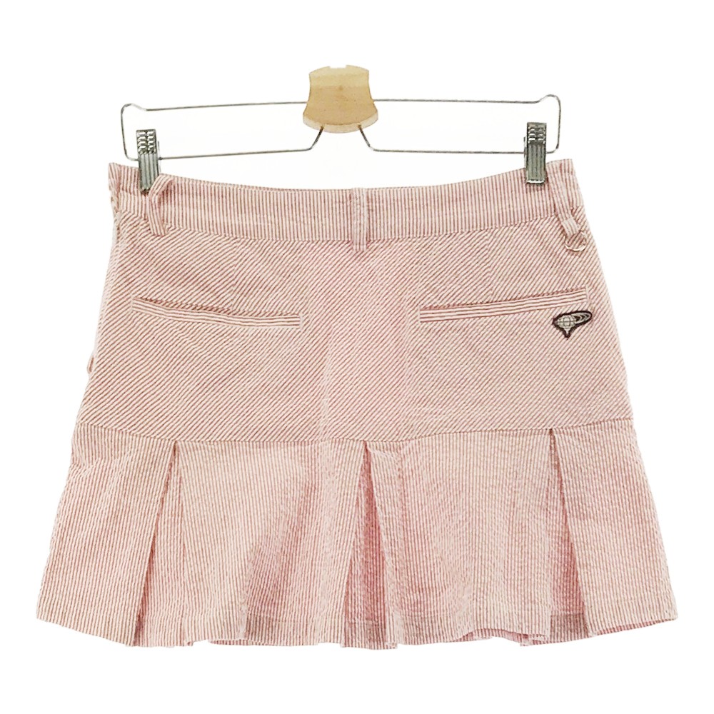 BEAMS GOLF ビームスゴルフ ストレッチスカート シアサッカー ストライプ柄 レッド系 L 【中古】ゴルフウェア レディース