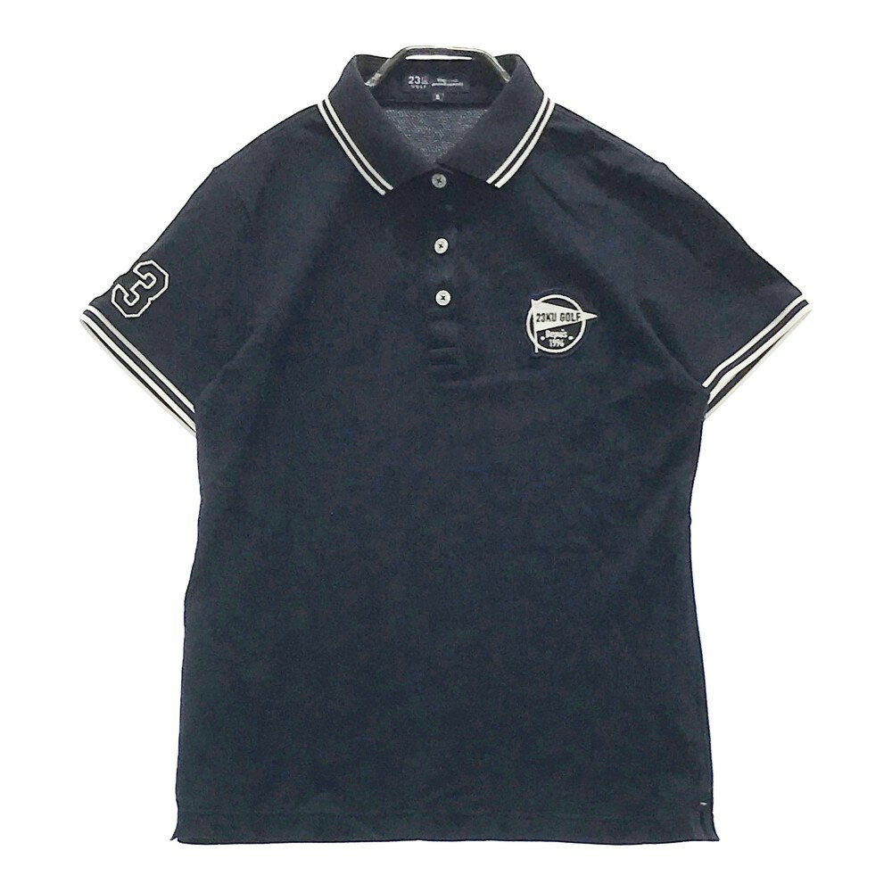 23区GOLF ニジュウサンクゴルフ 半袖ポロシャツ ワッペン ネイビー系 2 【中古】ゴルフウェア レディース